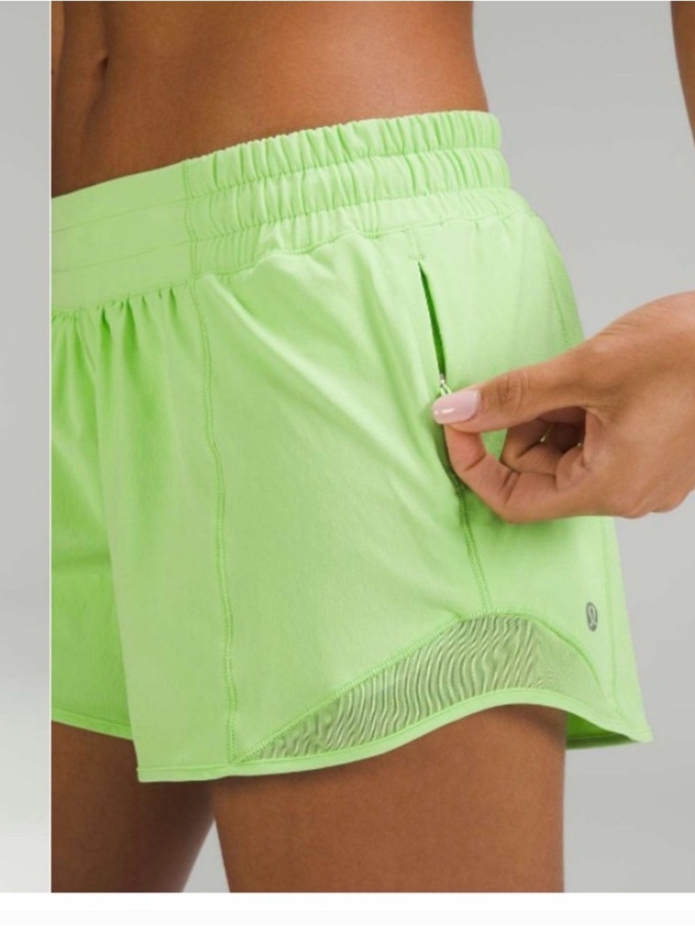 Athleta Mesh Racer Run Shorts Size Small Neon Green 4”